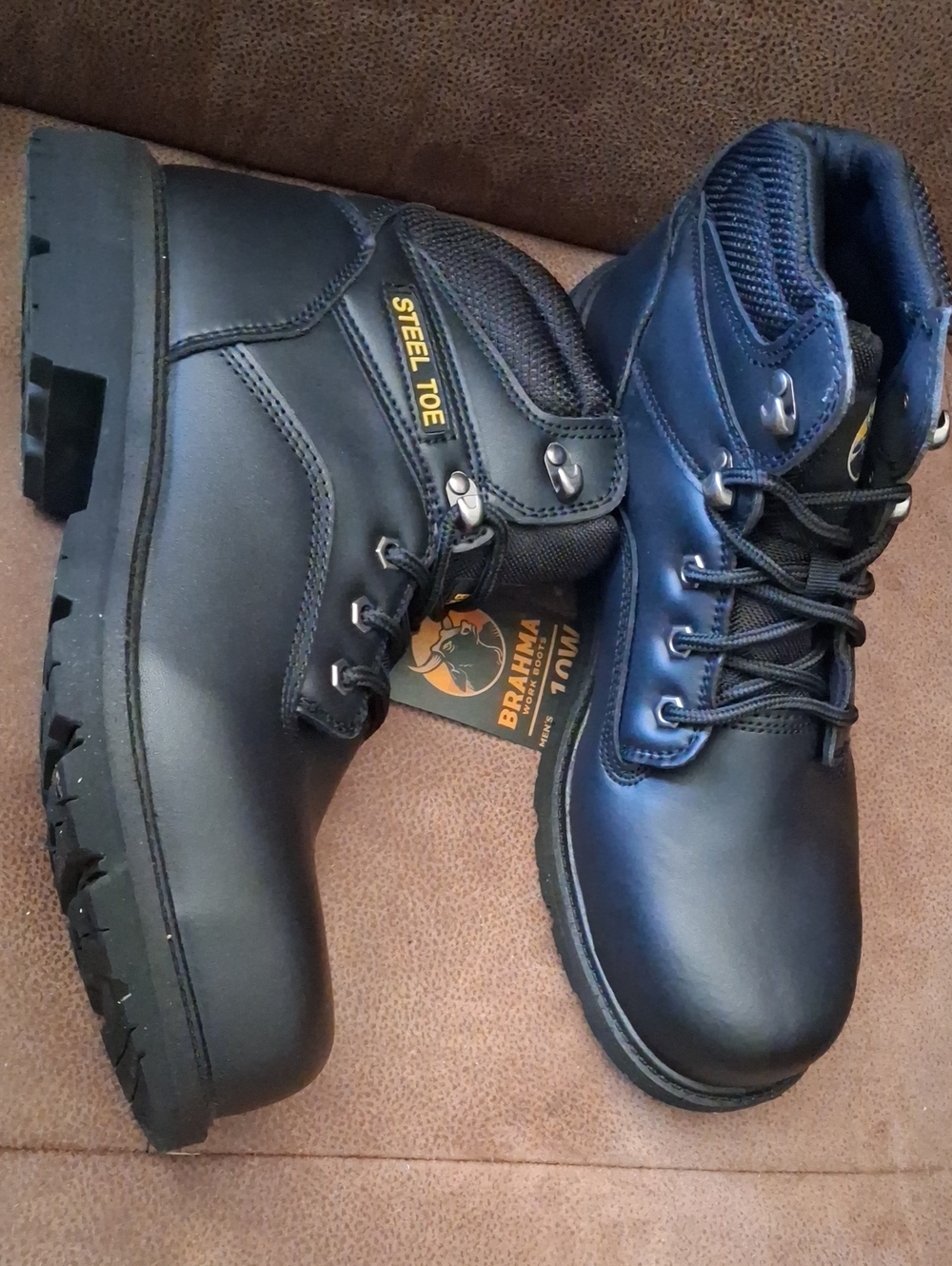 Brahma Gus 2.0 Black Leather Steel Toe Work Boots - Men's Size 10 Wide